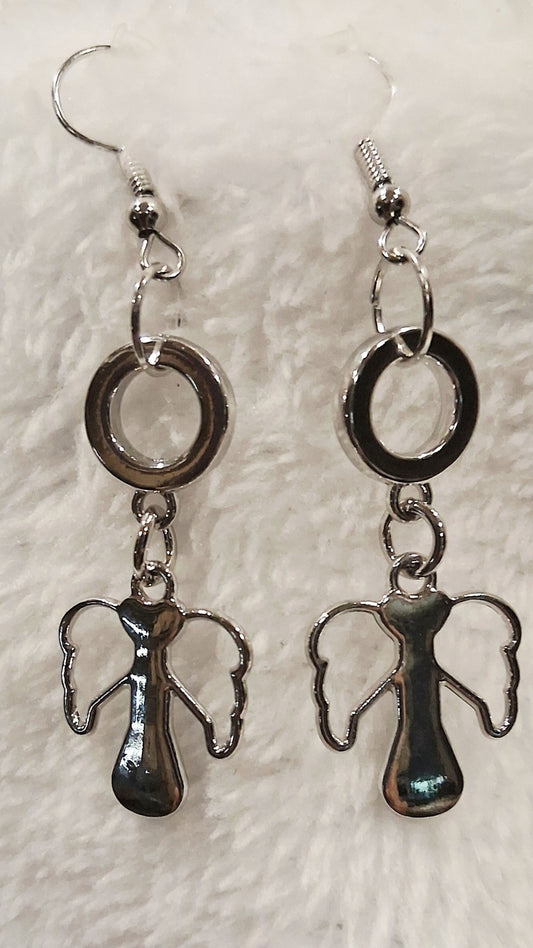 Silver Angel Charm Earrings