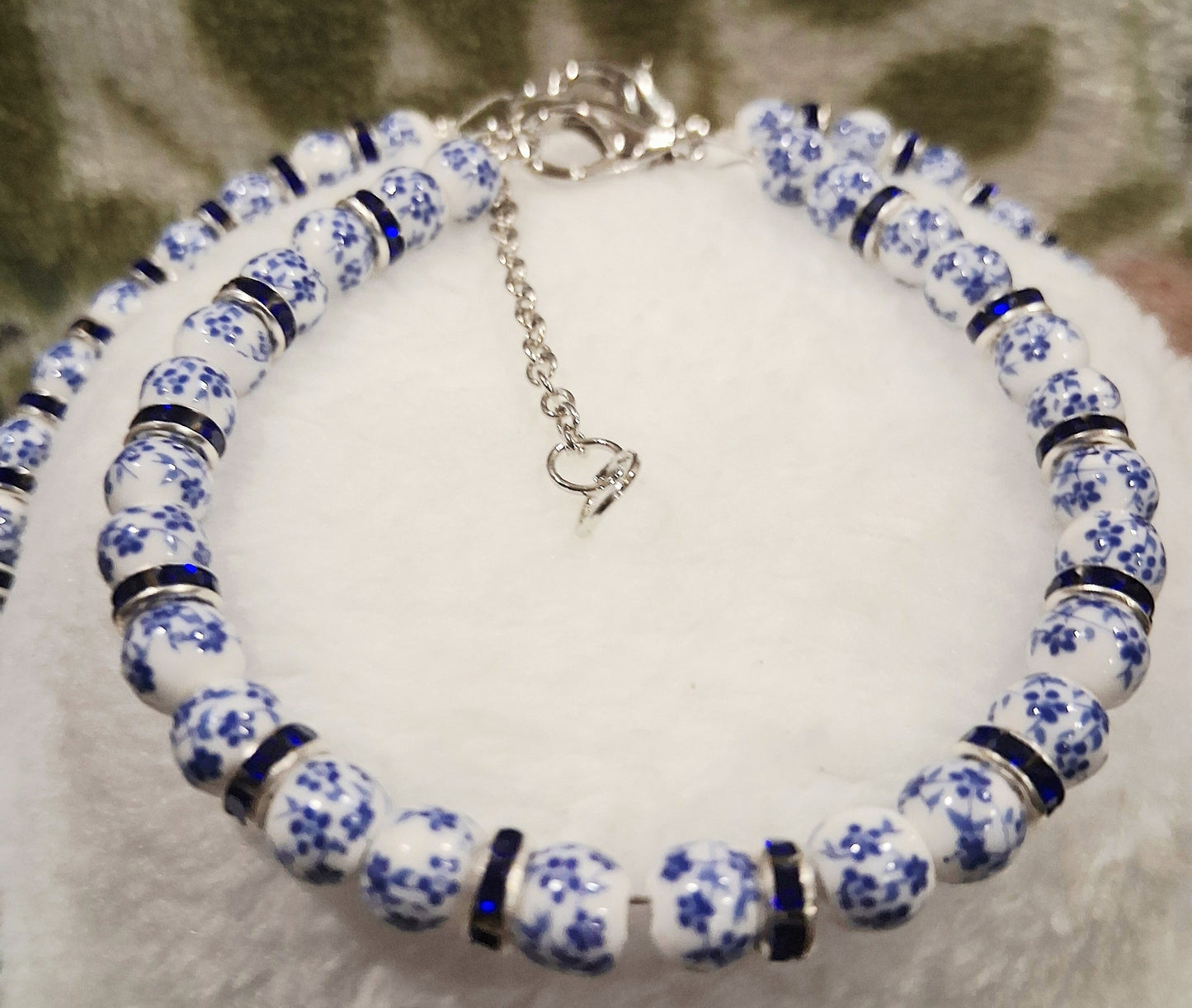 Blue and white Necklace and Bracelet set