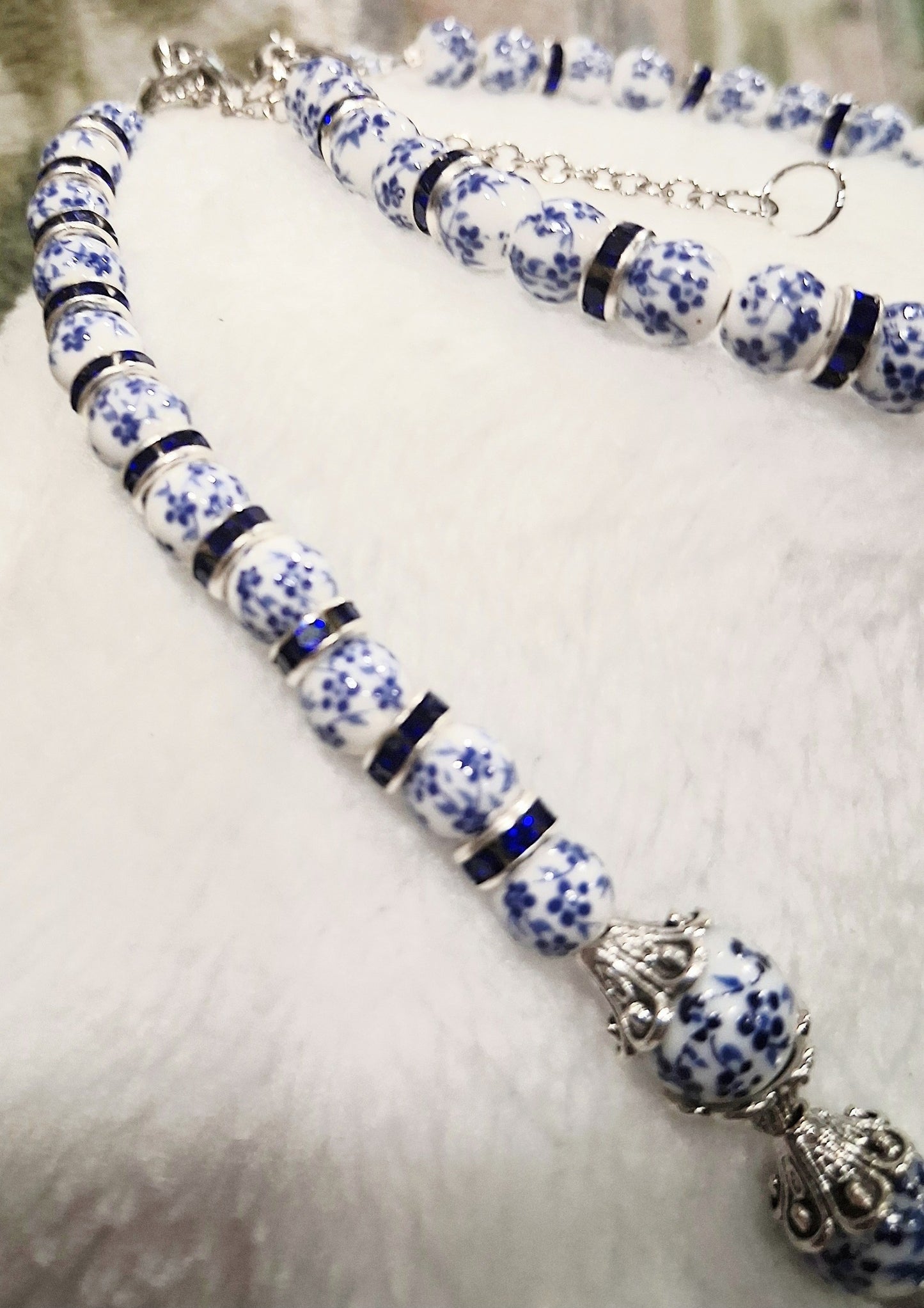 Blue and white Necklace and Bracelet set