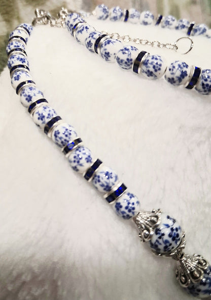 Blue and white Necklace and Bracelet set