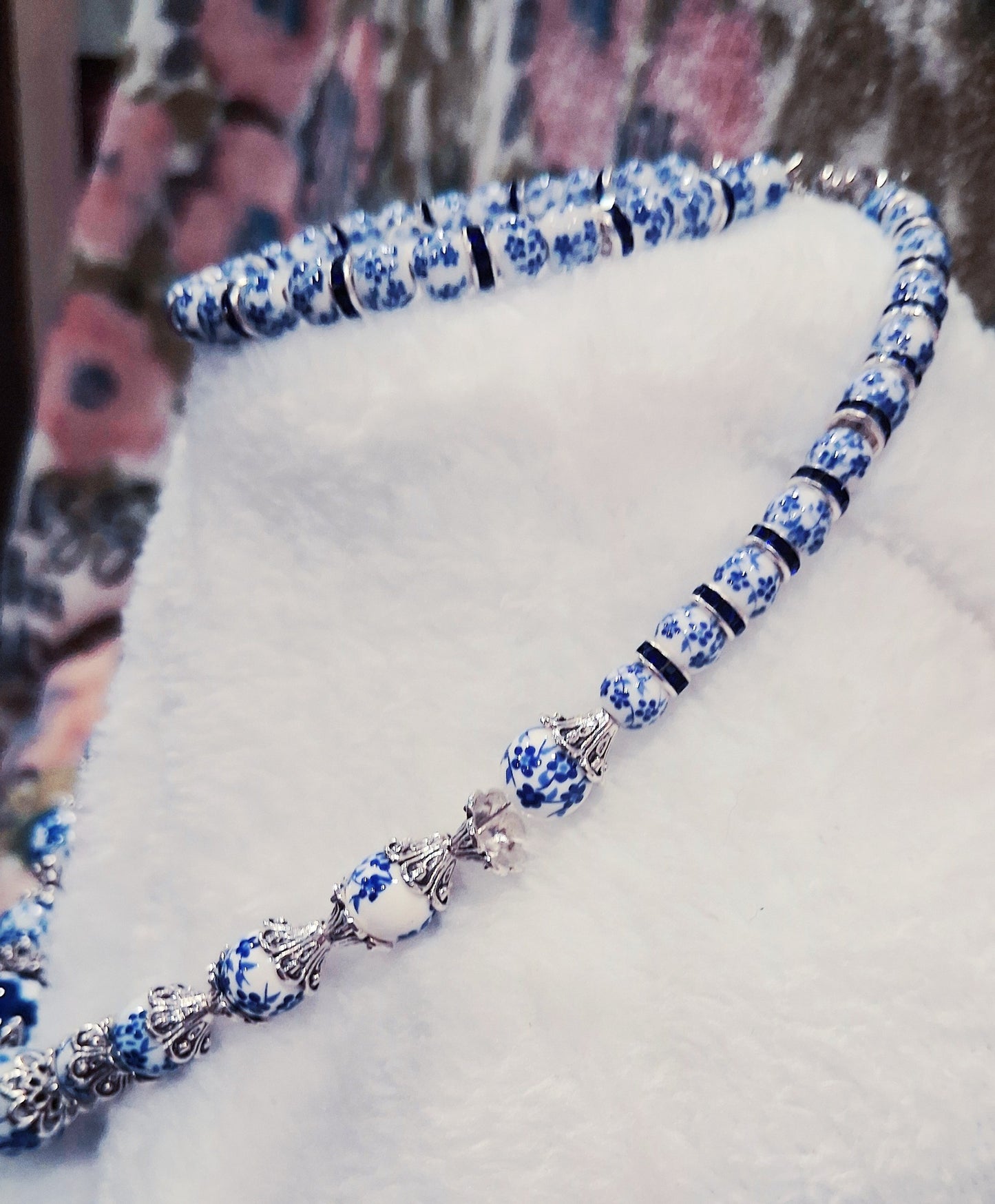 Blue and white Necklace and Bracelet set