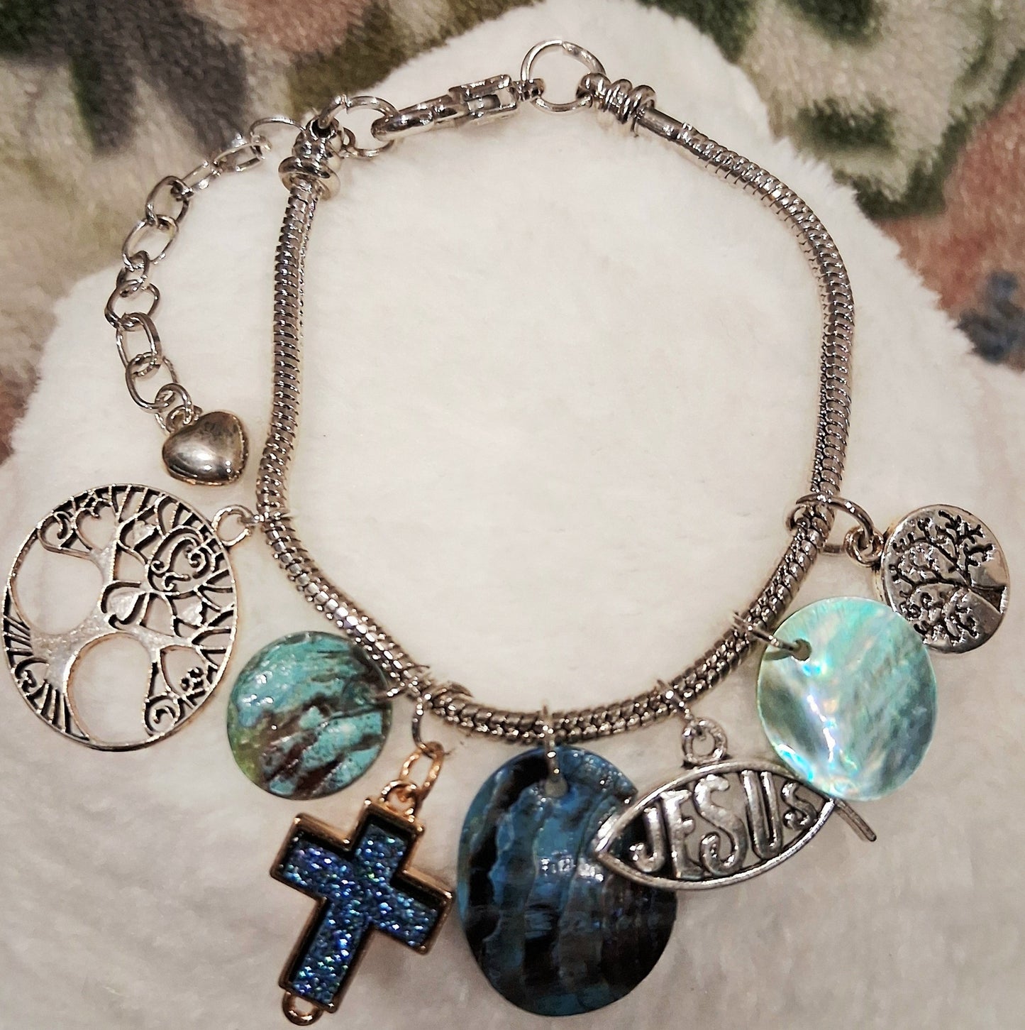 "Faith & Grace" Charm Bracelet – Tree of Life, Cross & Jesus Charms