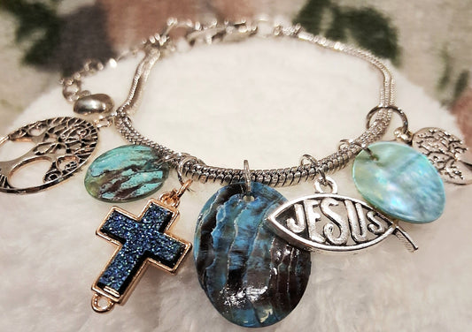 "Faith & Grace" Charm Bracelet – Tree of Life, Cross & Jesus Charms