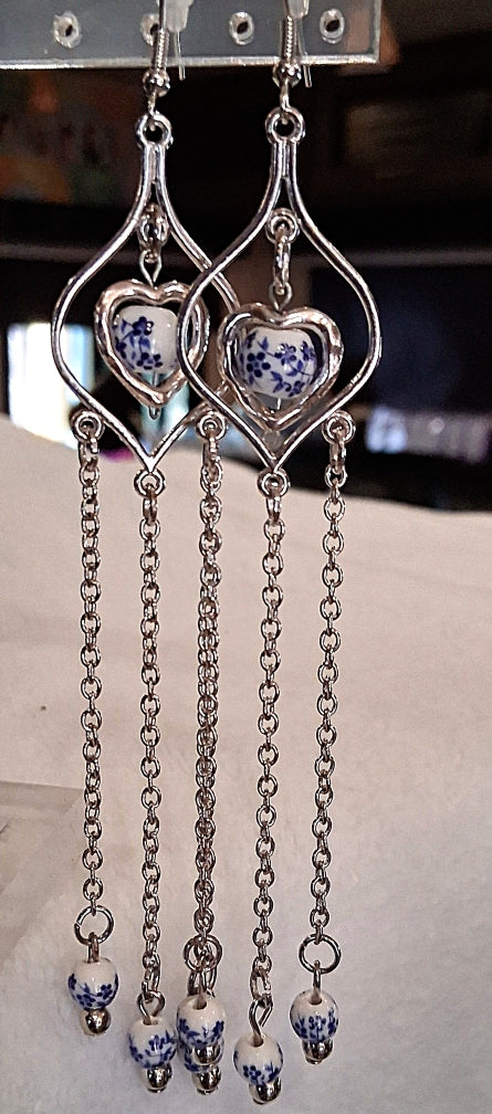 Blue Blossom Heart Chandelier Earrings