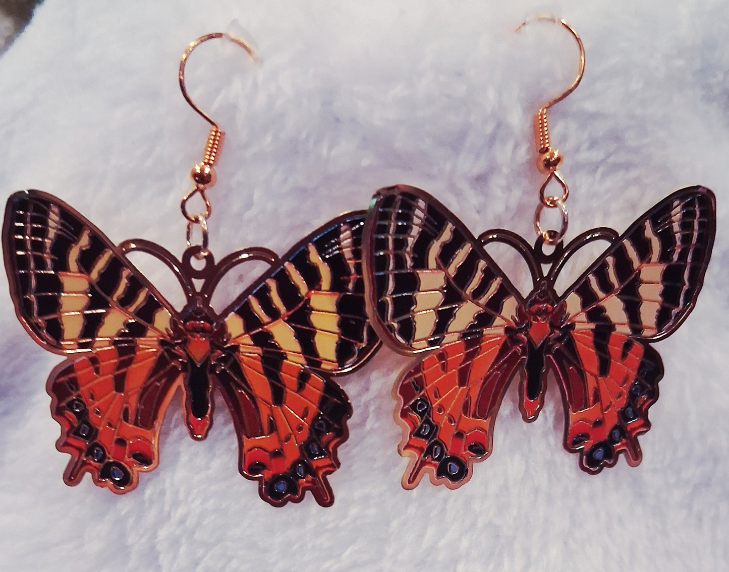 Radiant Butterfly Dangle Earrings – Orange, Black & Gold