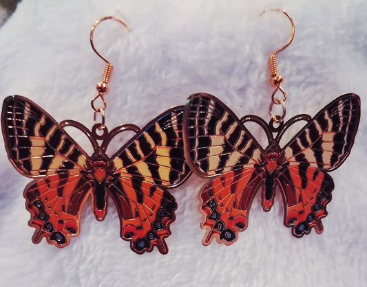 Radiant Butterfly Dangle Earrings – Orange, Black & Gold