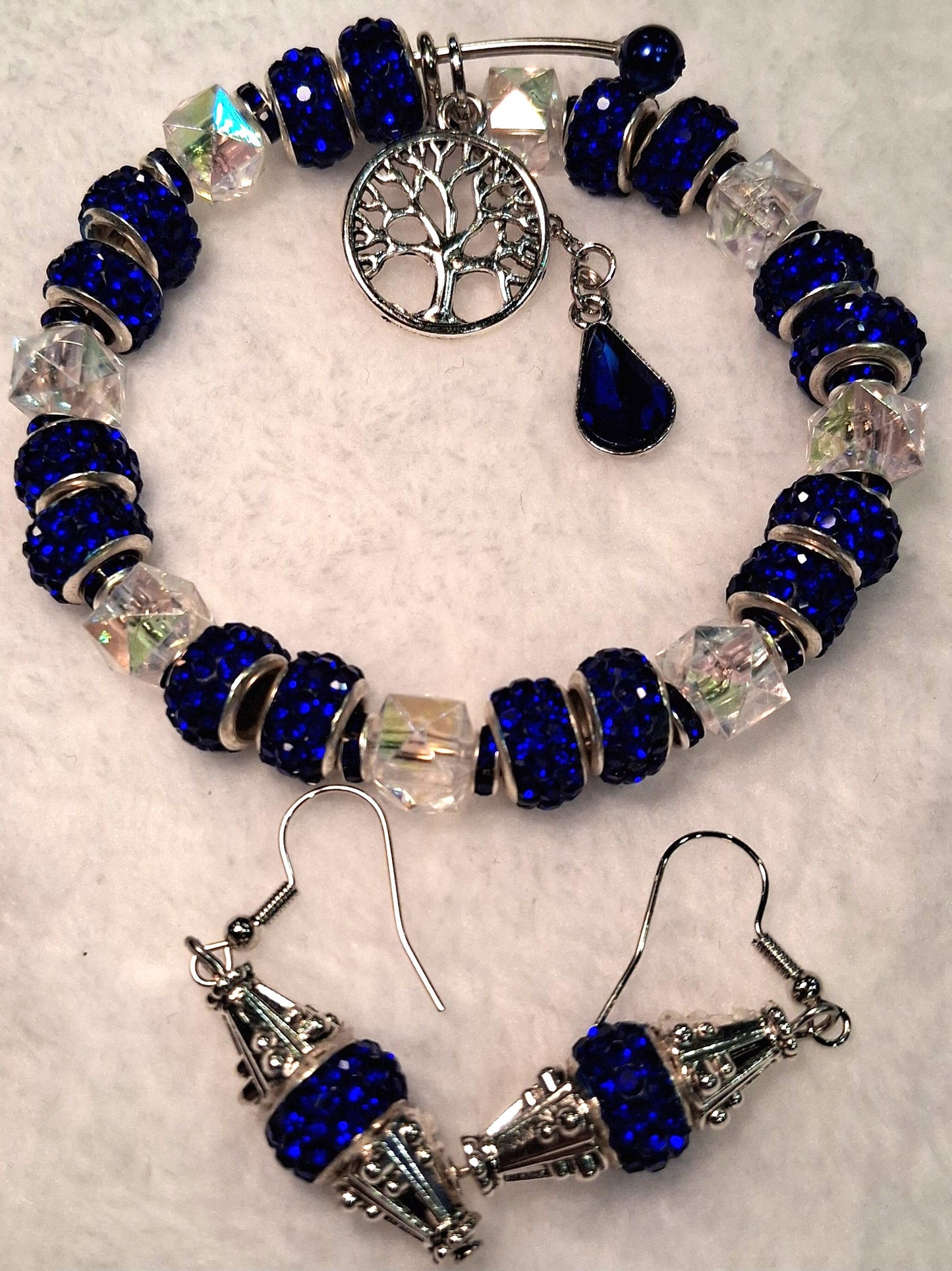 Dark Blue Bangle Bracelet/Earring set