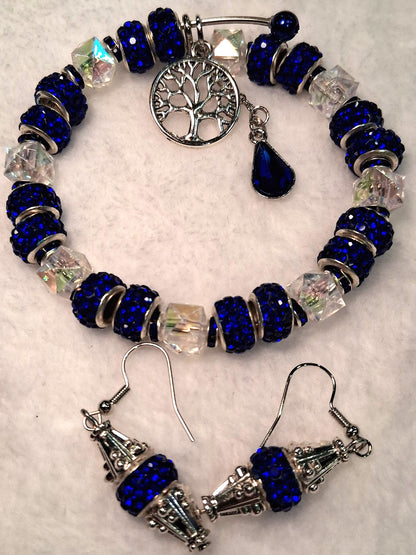 Dark Blue Bangle Bracelet/Earring set