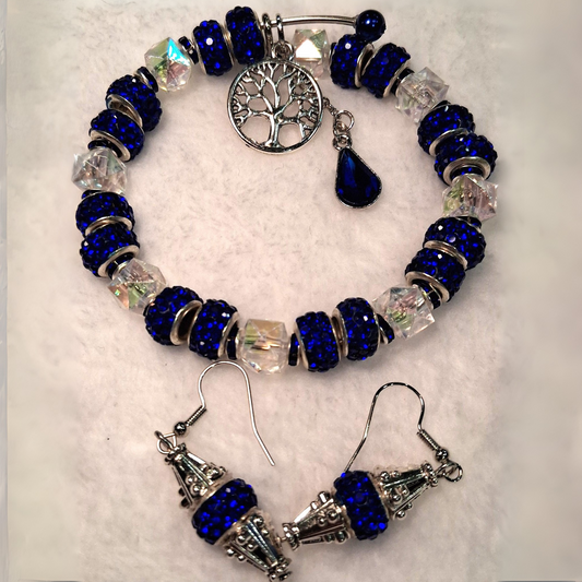 Dark Blue Bangle Bracelet/Earring set