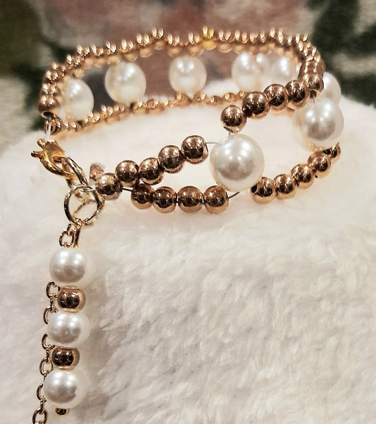 Elegant Gold & Pearl Beaded Bracelet – Double Strand