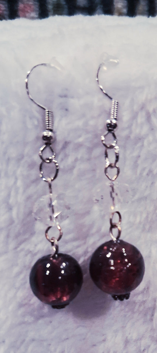 Maroon Glass Drop Earrings – Elegant Handmade Design