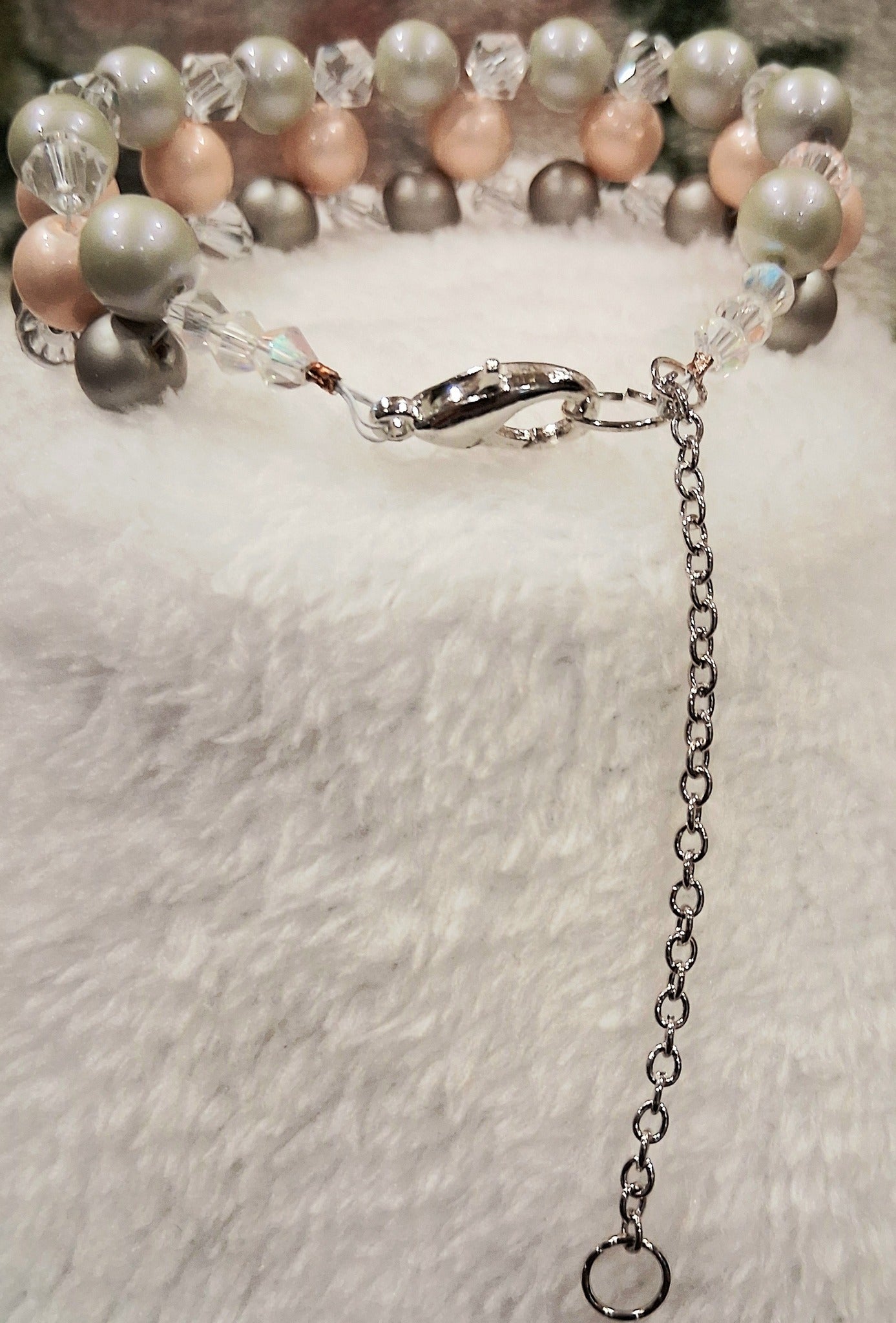 Elegant Pastel Pearl & Crystal Bracelet – Handcrafted on Tiger Tail Wire