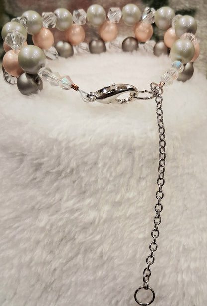 Elegant Pastel Pearl & Crystal Bracelet – Handcrafted on Tiger Tail Wire