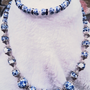 Blue and white Necklace and Bracelet set
